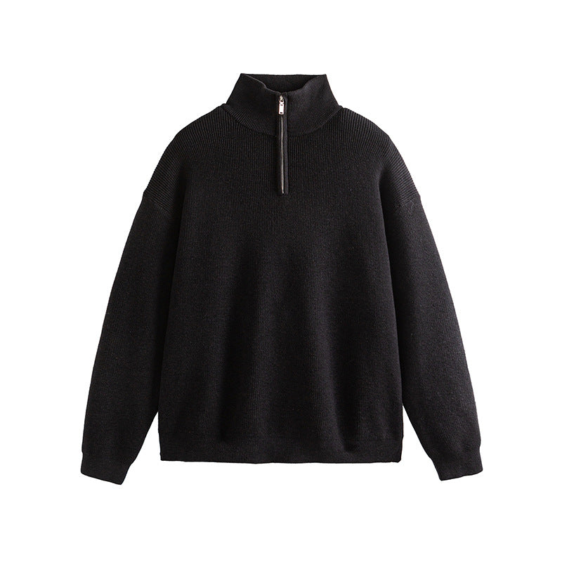 Solid-color Half-zip Senior-style Pullover Sweater