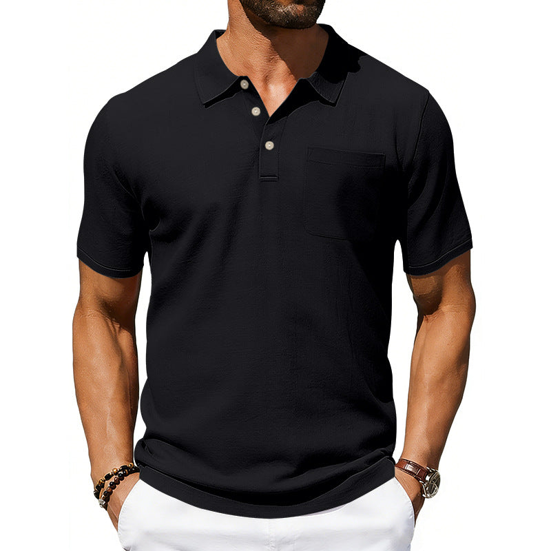 Men's Lapel Polo Shirt Linen Pocket T-Shirt