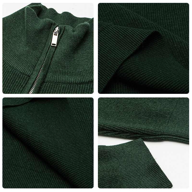 Solid-color Half-zip Senior-style Pullover Sweater