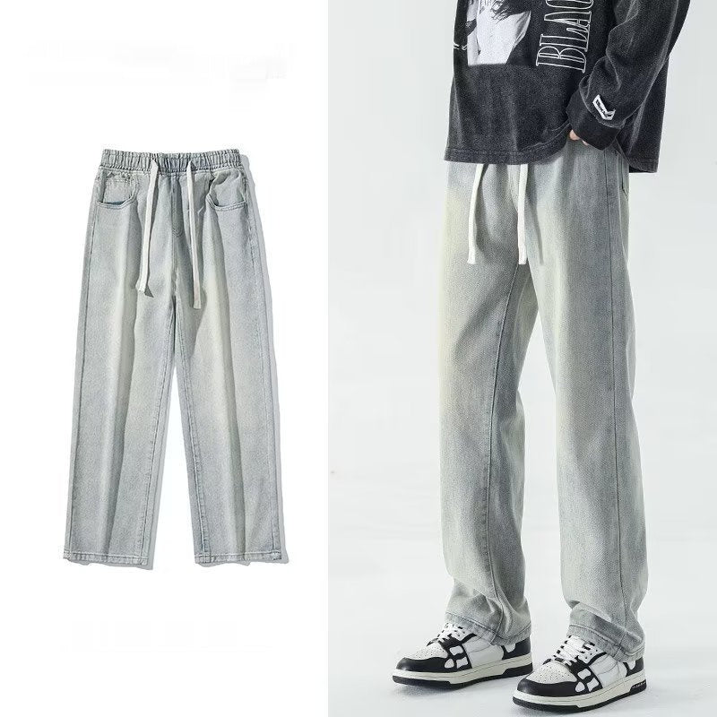 Japanese-style Drawstring Elastic-waist Jeans For Men