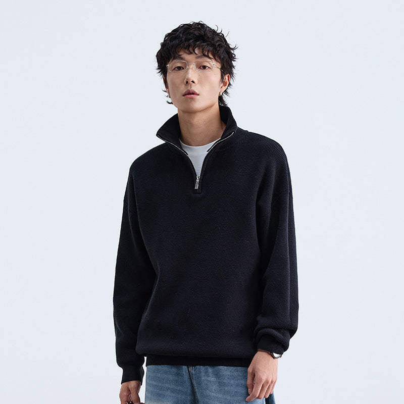 Solid-color Half-zip Senior-style Pullover Sweater