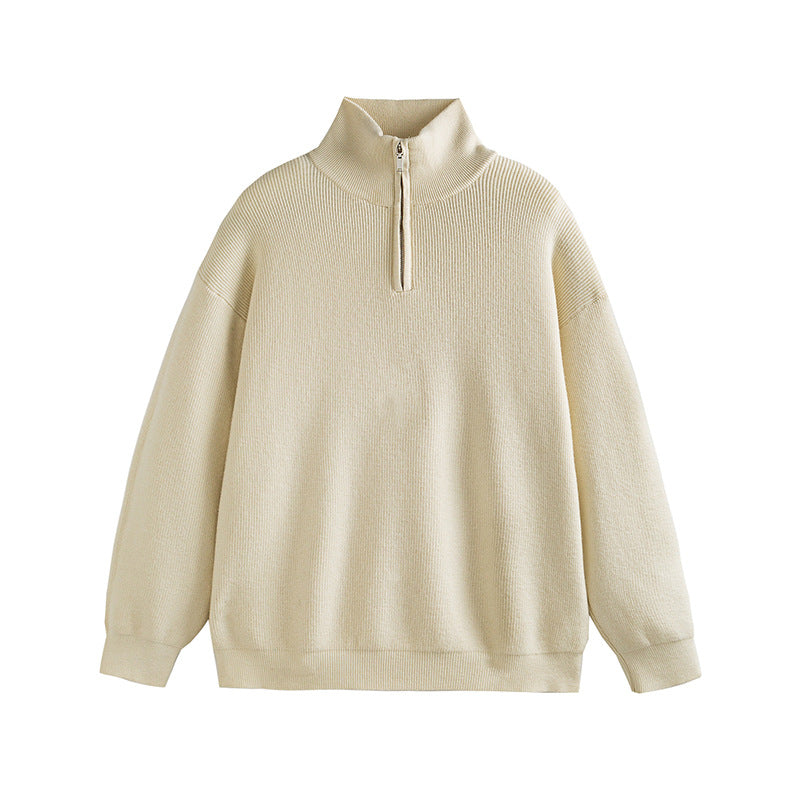 Solid-color Half-zip Senior-style Pullover Sweater