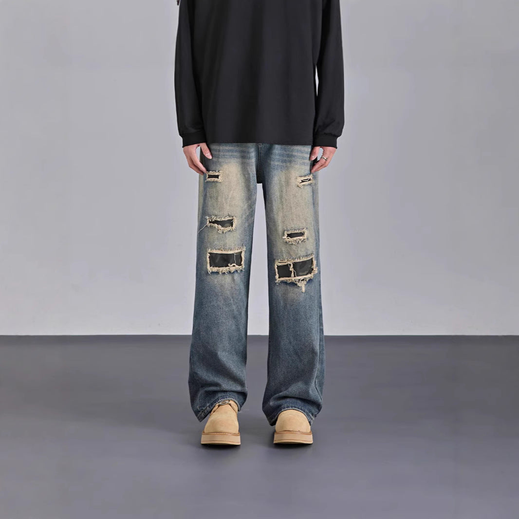 Mens  Streetwear Camouflage Ripped Jeans