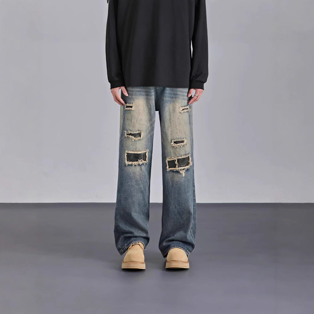 Mens  Streetwear Camouflage Ripped Jeans