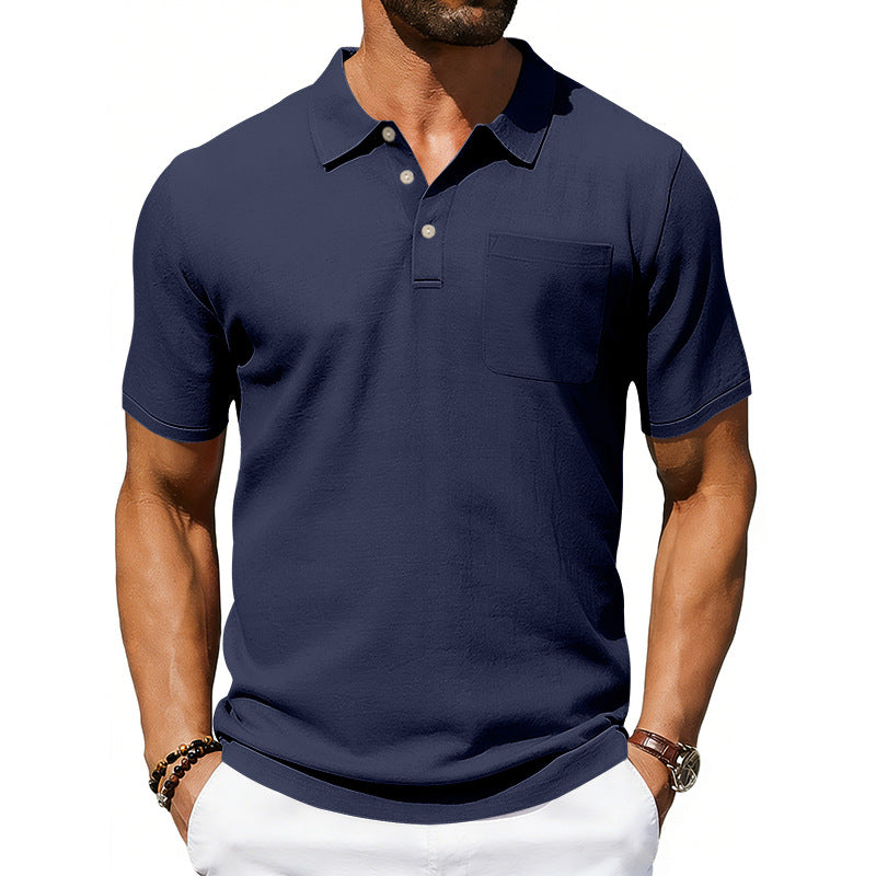 Men's Lapel Polo Shirt Linen Pocket T-Shirt
