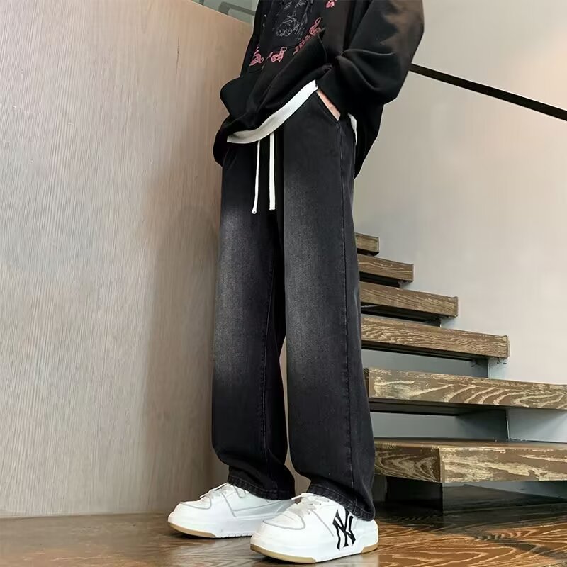 Japanese-style Drawstring Elastic-waist Jeans For Men