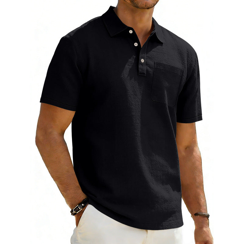 Men's Lapel Polo Shirt Linen Pocket T-Shirt