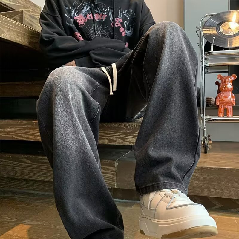 Japanese-style Drawstring Elastic-waist Jeans For Men