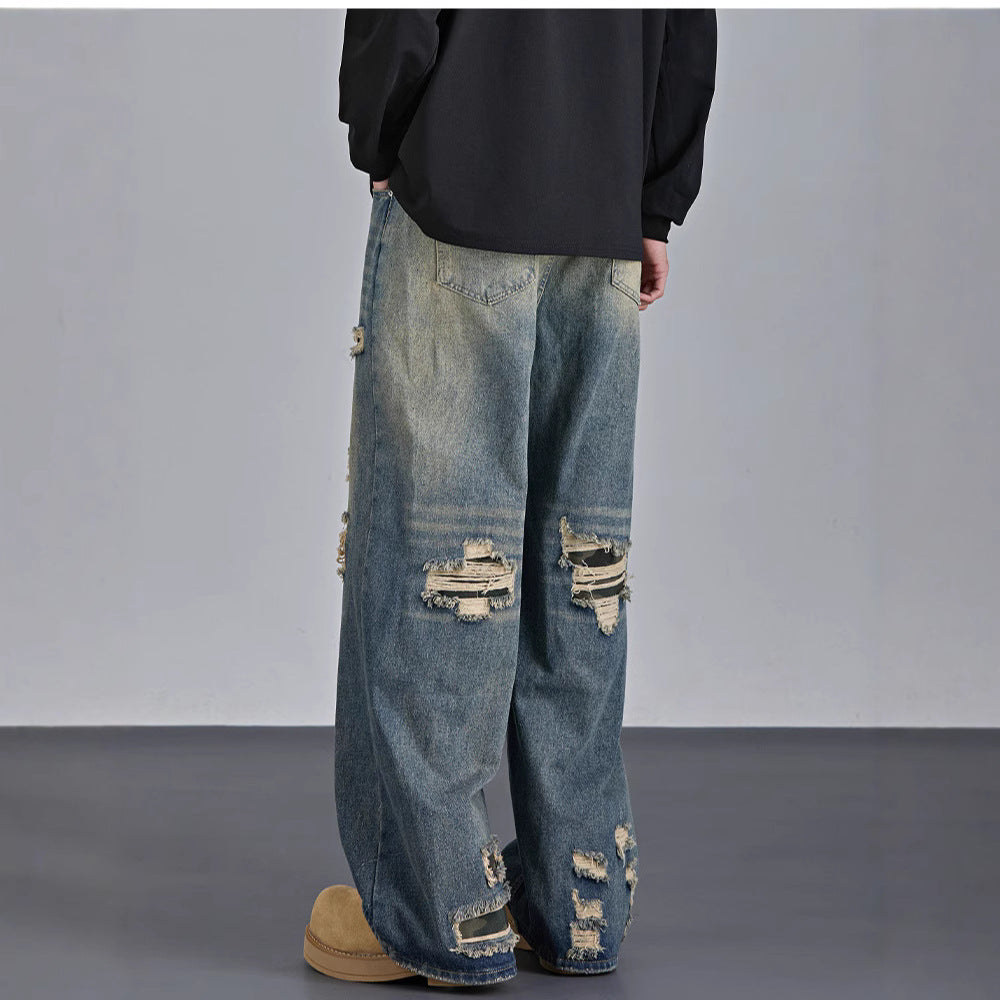 Mens  Streetwear Camouflage Ripped Jeans