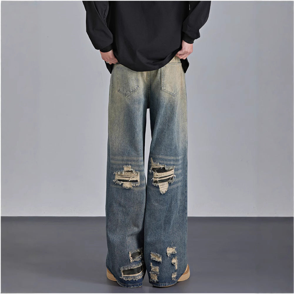 Mens  Streetwear Camouflage Ripped Jeans