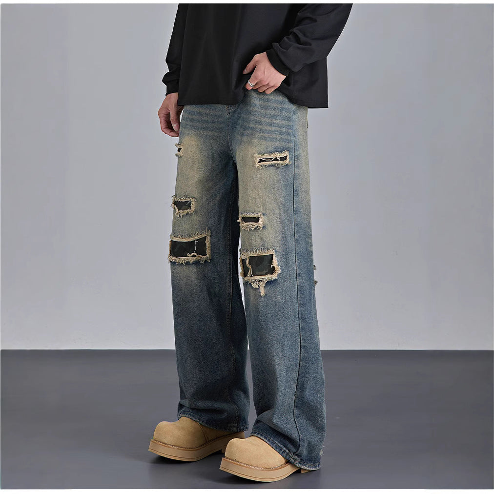 Mens  Streetwear Camouflage Ripped Jeans