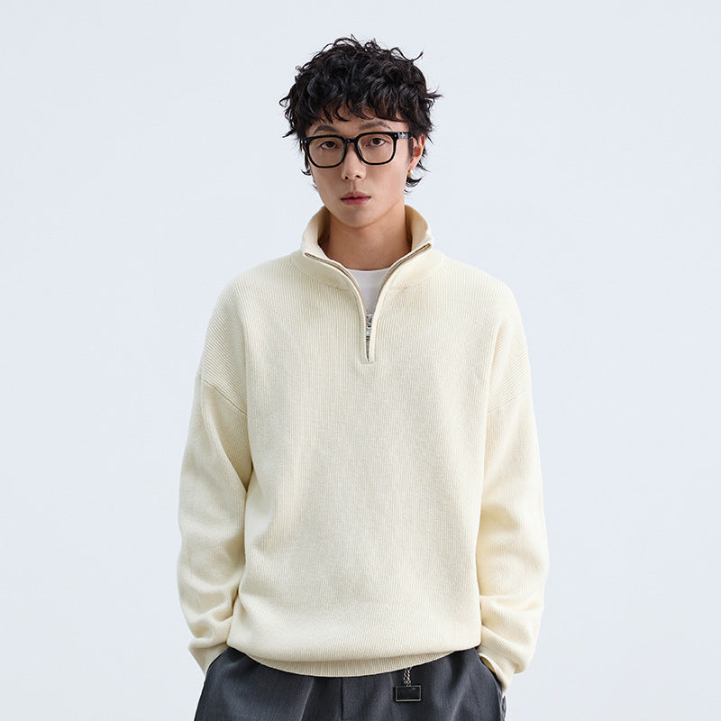 Solid-color Half-zip Senior-style Pullover Sweater