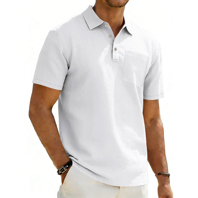 Men's Lapel Polo Shirt Linen Pocket T-Shirt