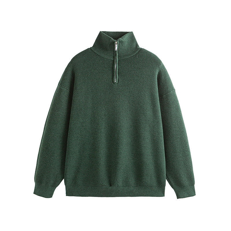 Solid-color Half-zip Senior-style Pullover Sweater
