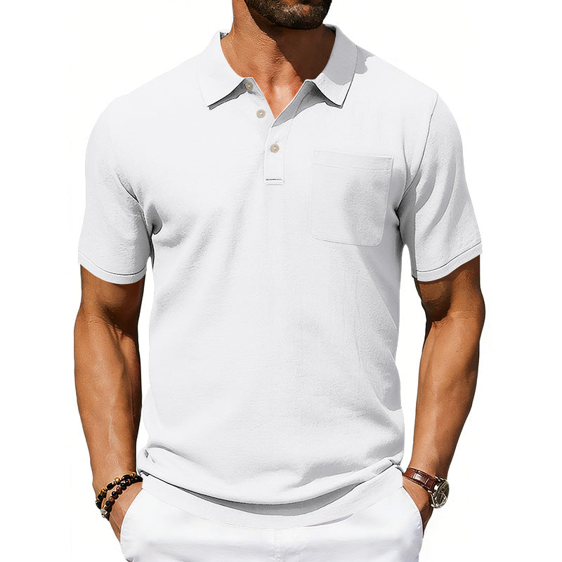 Men's Lapel Polo Shirt Linen Pocket T-Shirt