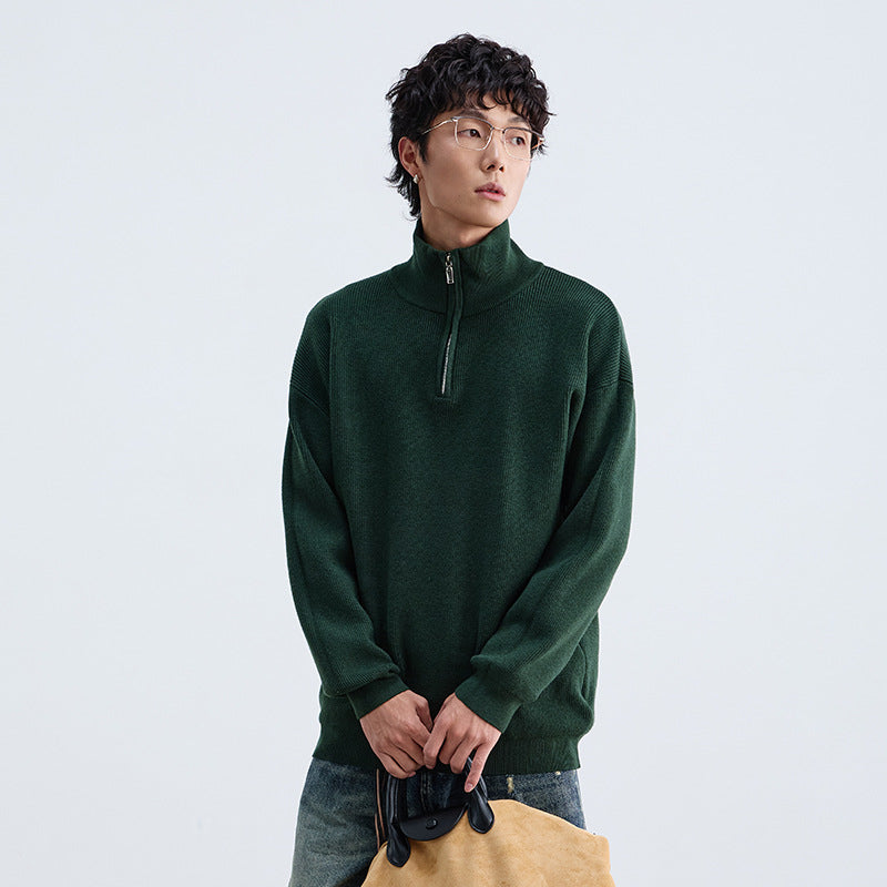 Solid-color Half-zip Senior-style Pullover Sweater